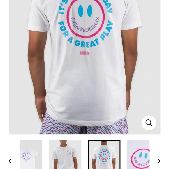 White Baseballism Great Day Graphic Tee with Blue and Pink Accents UNISEX - Picture 1 of 8